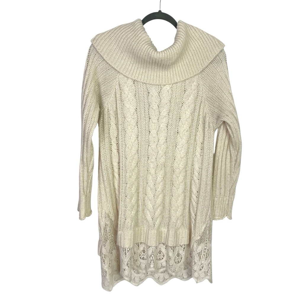Knox Rose Womens Cowl Neck‎ Cable Knit Sweater XL Cream Lace Hem Off Shoulder